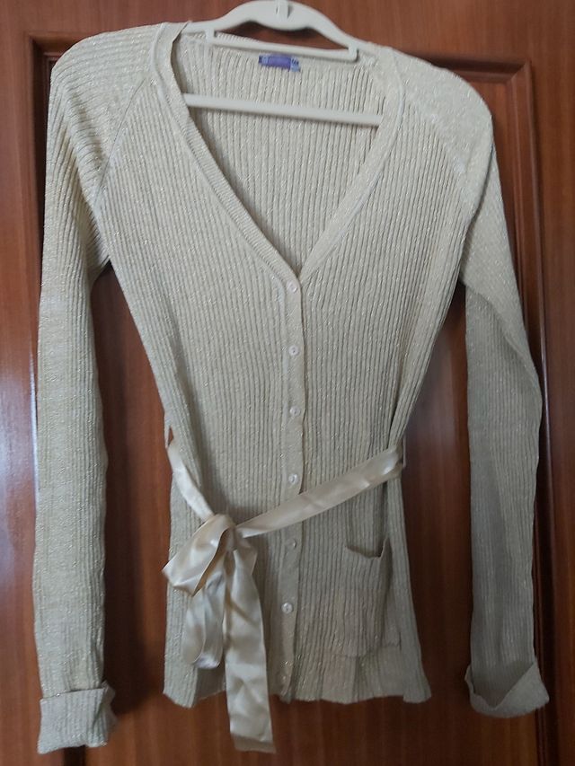 Casaco/cardigan dourado, tamanho L