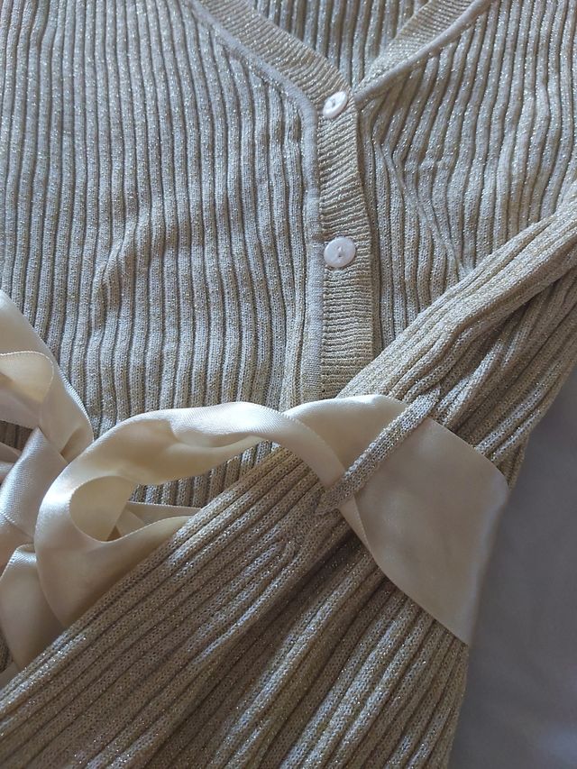 Casaco/cardigan dourado, tamanho L