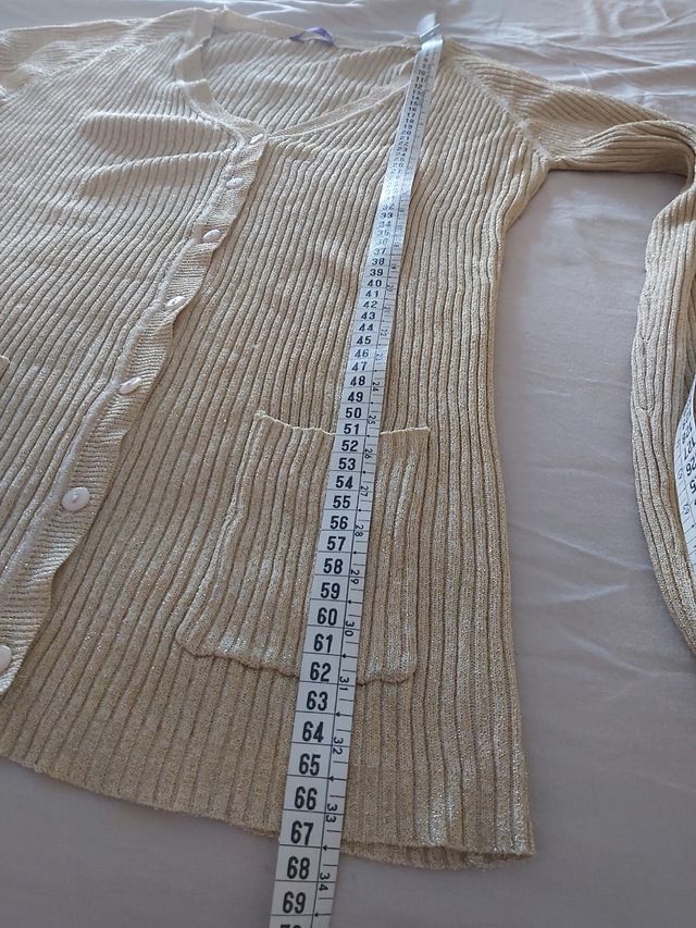 Casaco/cardigan dourado, tamanho L