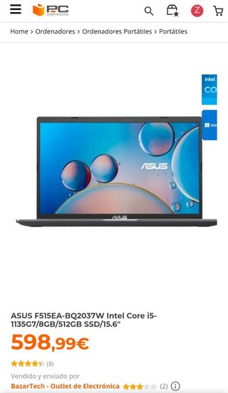 Portatil ASUS Intel Core i5 - 1135G7 / 512GB SSD