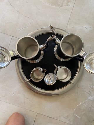 Juego de Cafe y Te de baño de plata con bandeja 