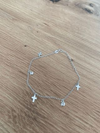 Tobillera cruces y circonitas plata