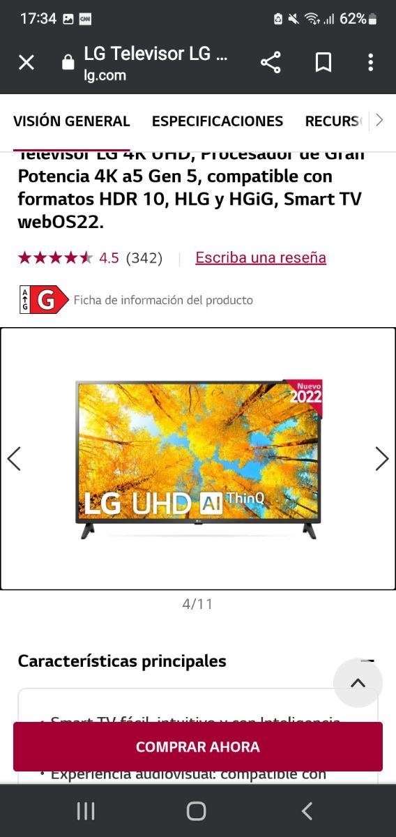 Televisor inteligente LG UQ751 ThinQ 4K Negro  65"