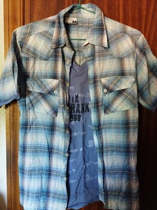 Camisa cuadros manga corta hombre 