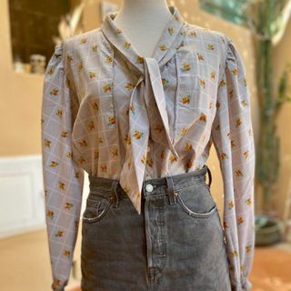 Camicia donna vintage '70 fiocco frontale fiori