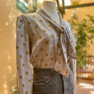 Camicia donna vintage '70 fiocco frontale fiori