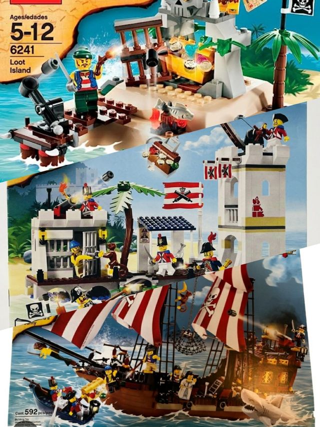 Lego Piratas: barco + isla tesoro + fuerte