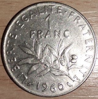 1 Franc Liberte Egalite Fraternite 1960 Moneda