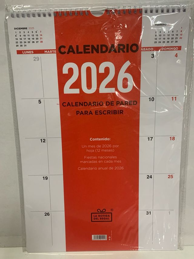 Calendario 2026 de pared para escribir