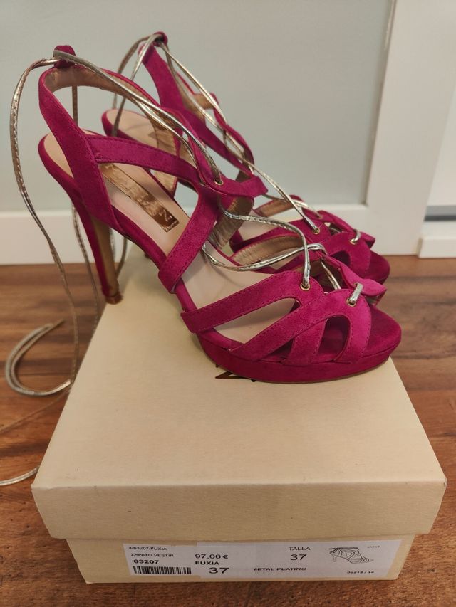 Sandalias piel fucsia fiesta