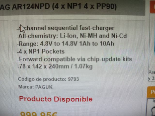CARGADOR DE BATERIAS NP1 NP PAG AR124NPD