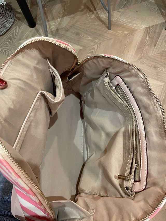 Bolso rayas rosa y blanco