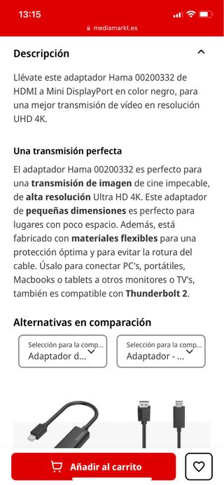 Adaptador de HDMI a Mini DisplayPort