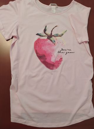 Camiseta premamá rosa manga corta talla M