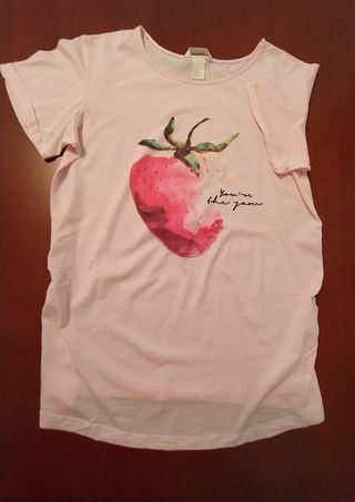 Camiseta premamá rosa manga corta talla M