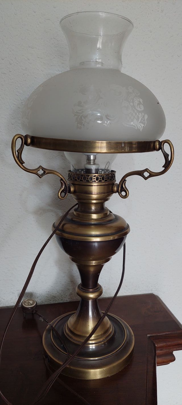 Lampara quinque de bronce para mesa s. XX