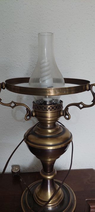 Lampara quinque de bronce para mesa s. XX