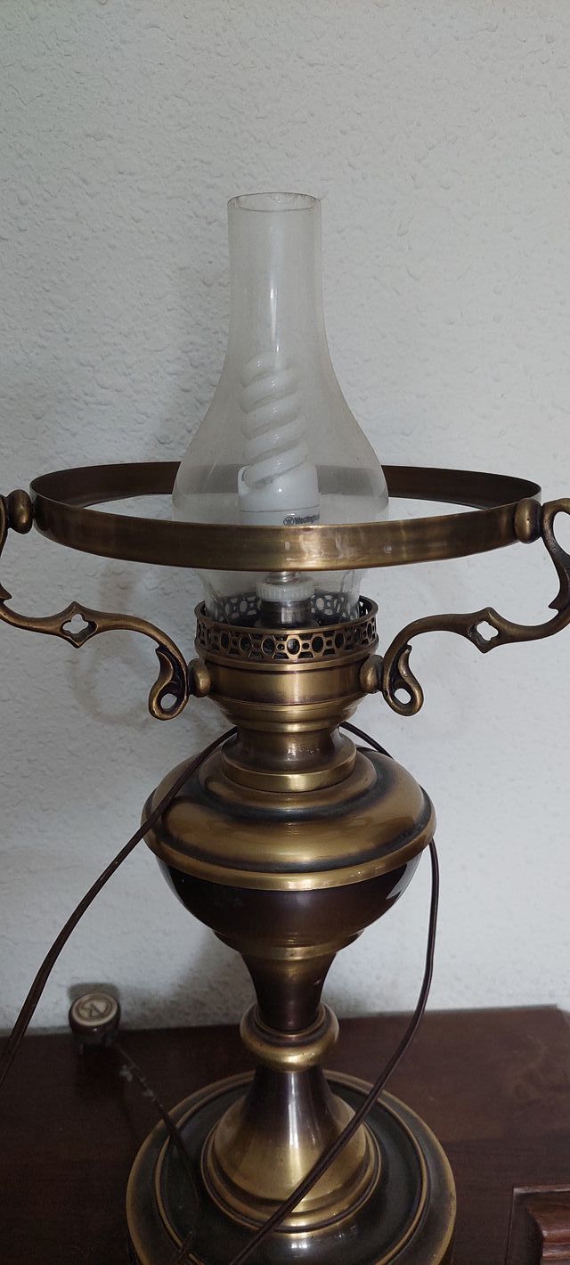 Lampara quinque de bronce para mesa s. XX