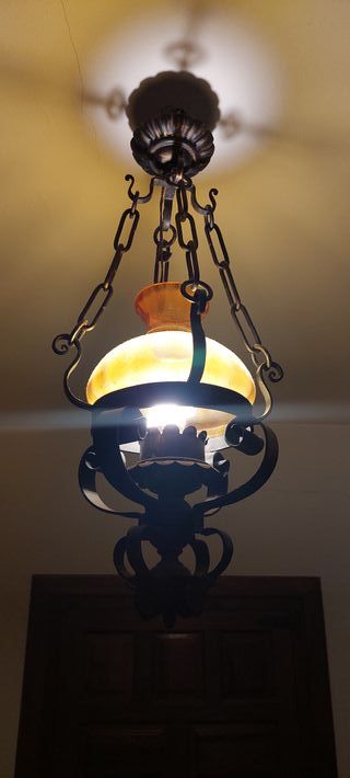 Lampara quinque de hierro forjado de techo, s. XX