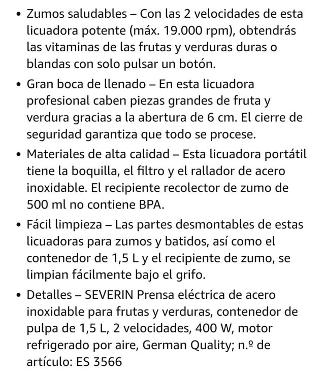 Licuadora Severin ES3566 nueva