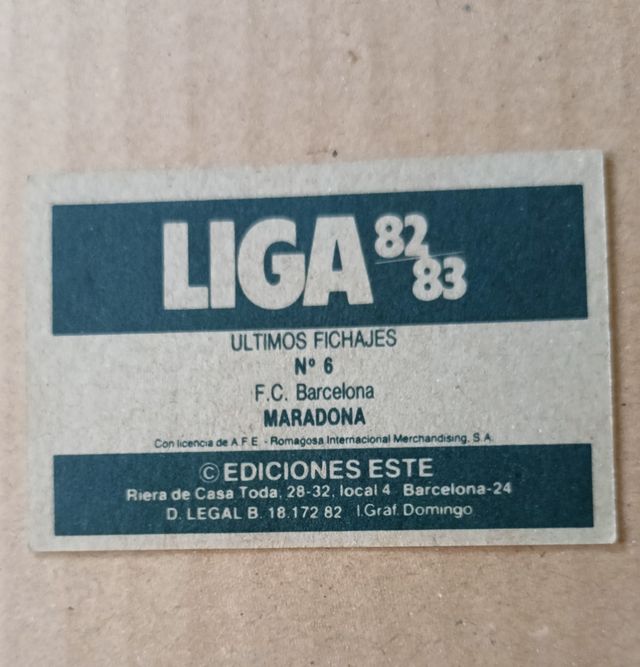 Maradona Rookie 82 83 FC Barcelona NUNCA PEGADO