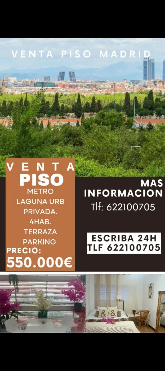 Piso venta Madrid 4 hab parking terraza. Urb priva
