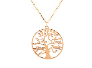 Cadena de oro 9K con colgante árbol familiar