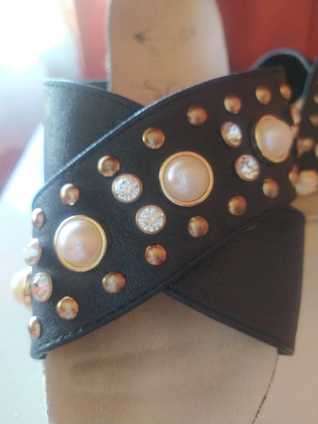 Sandalias negras con brillantes, Talla 37