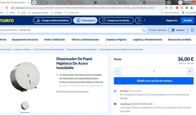 Dispensador papel higienico acero inoxidable