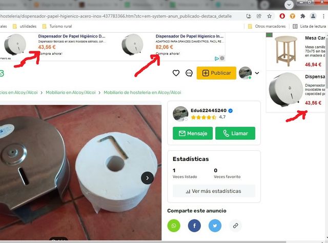 Dispensador papel higienico acero inoxidable