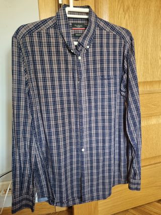 Camisa hombre Pierre Cardin cuadros azul y gris