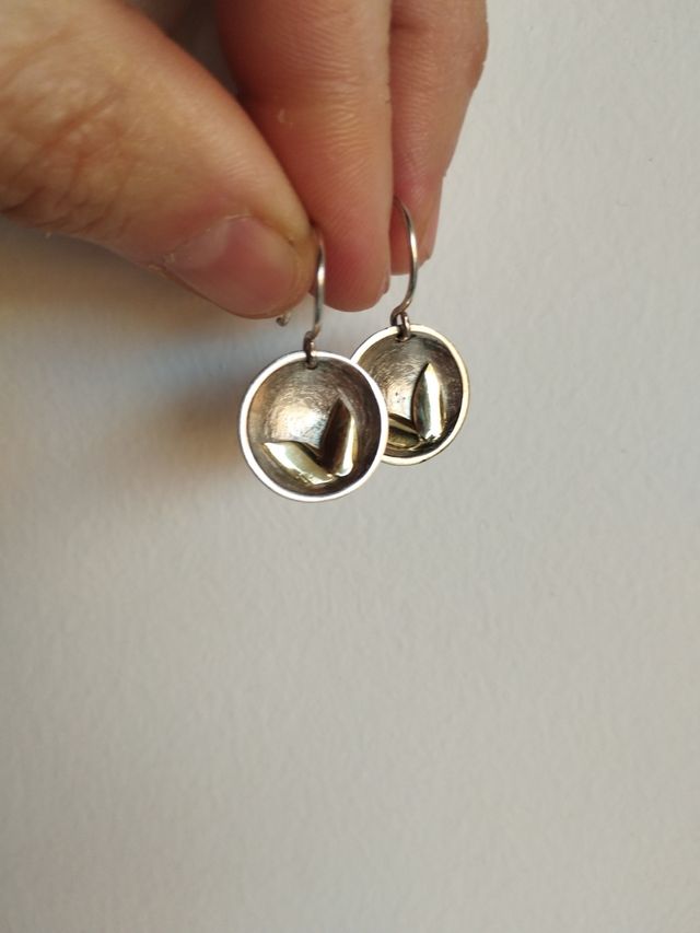 Pendientes artesanos plata y oro de ley