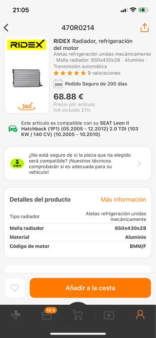 Radiador SEAT LEON 