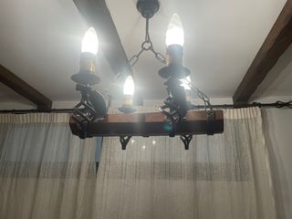 lampara madera y forja