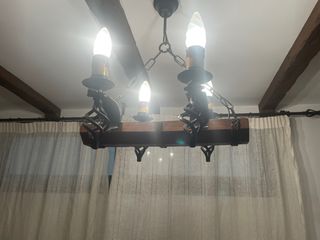 lampara madera y forja