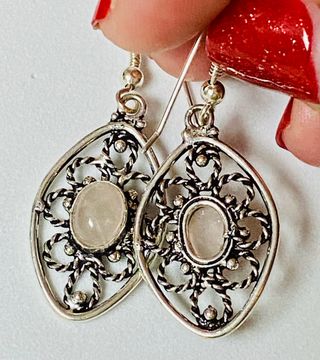 Pendientes con cuarzo rosa en plata de ley 925