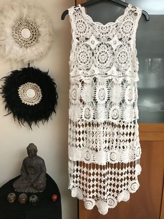 Vestido chaleco crochet blanco
