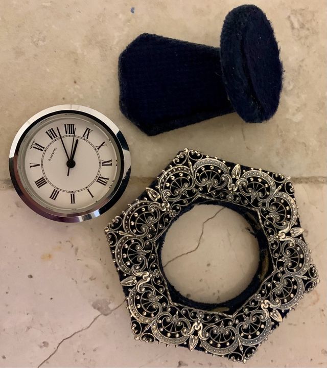 Mini orologio cornice handmade silver plated