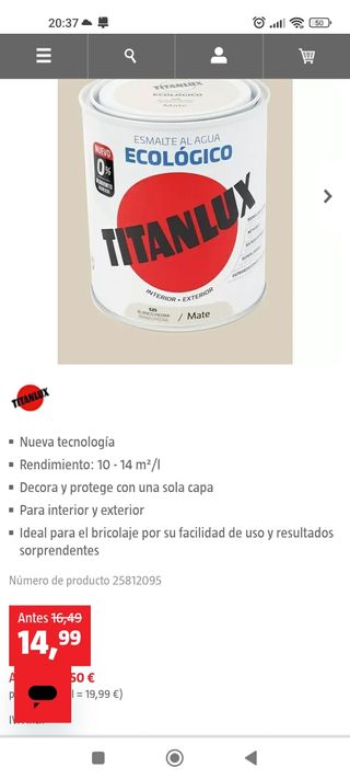 Pintura titanlux blanco piedra mate 250ml
