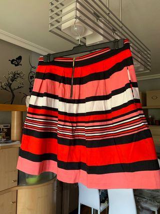 Falda rayas rosa y rojo, Talla 38, nueva