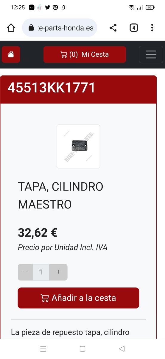 Tapa deposito liquido frenos Honda Forza