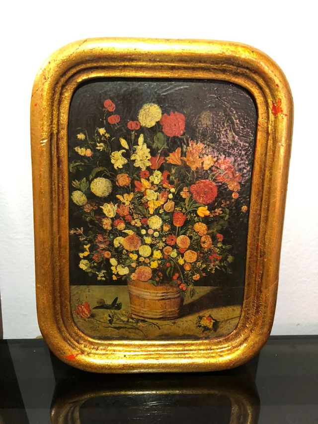 Coppia di dipinti ad olio su tavola - cornice in legno dorato