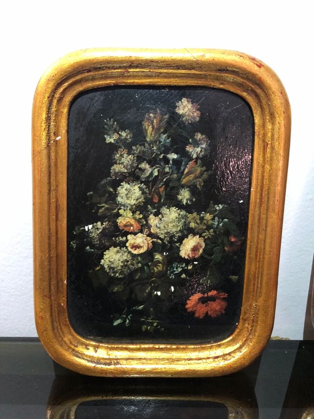 Coppia di dipinti ad olio su tavola - cornice in legno dorato