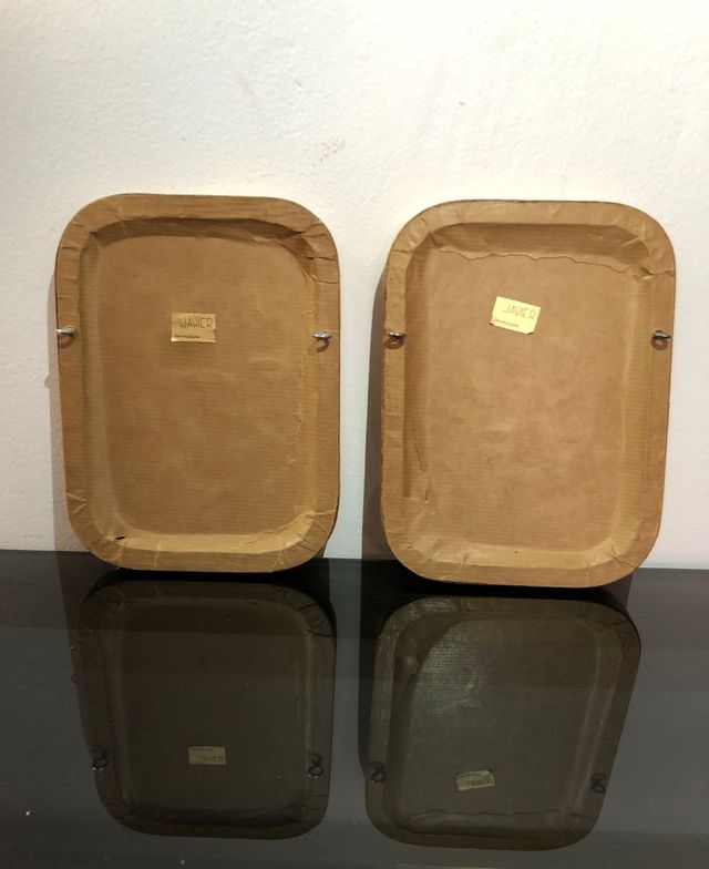 Coppia di dipinti ad olio su tavola - cornice in legno dorato