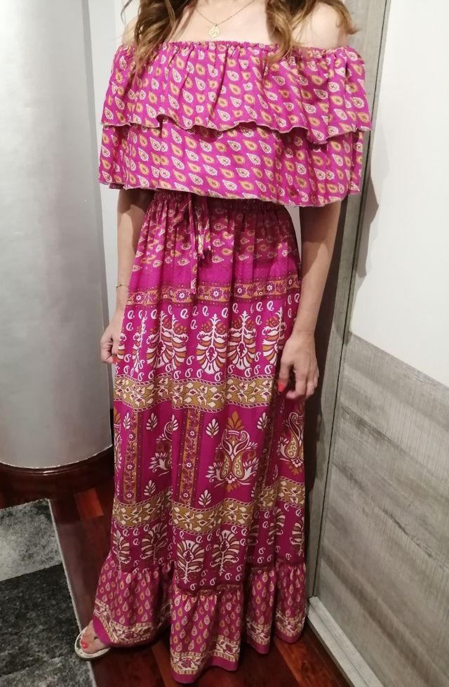 Vestido fucsia estampado