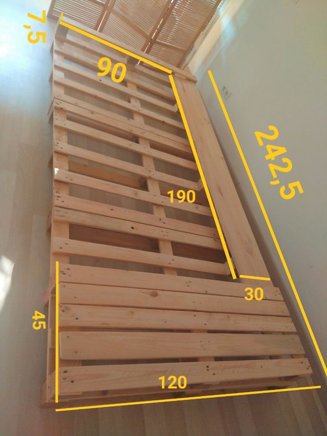 Cama palets + colchón + dos fundas.