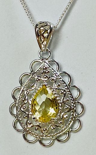 Colgante cuarzo limon y cadena chapado plata ley 