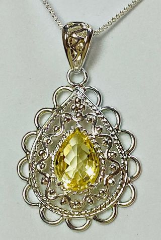 Colgante cuarzo limon y cadena chapado plata ley 