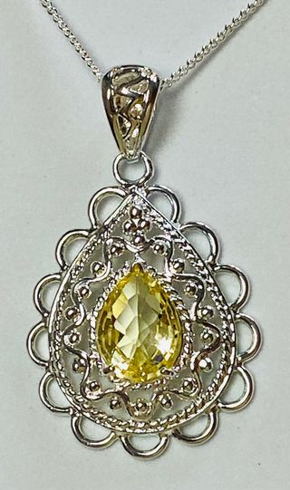 Colgante cuarzo limon y cadena chapado plata ley 