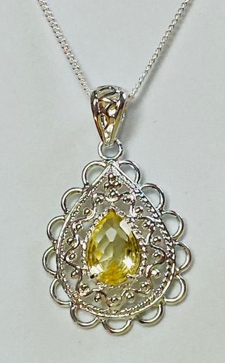 Colgante cuarzo limon y cadena chapado plata ley 